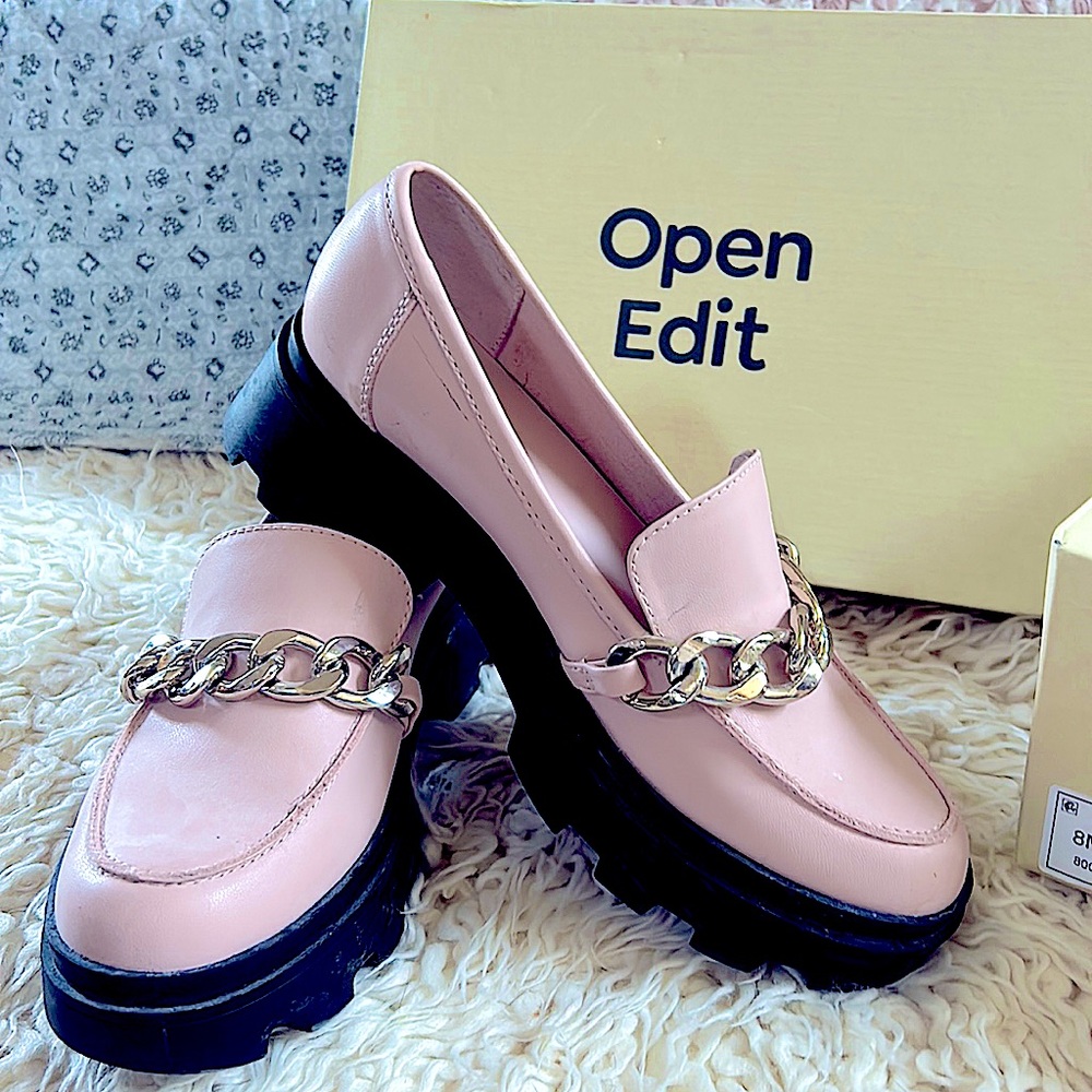 Open Edit Blushy pink loafers from Nordstrom size 8M  pristine soft gold chain